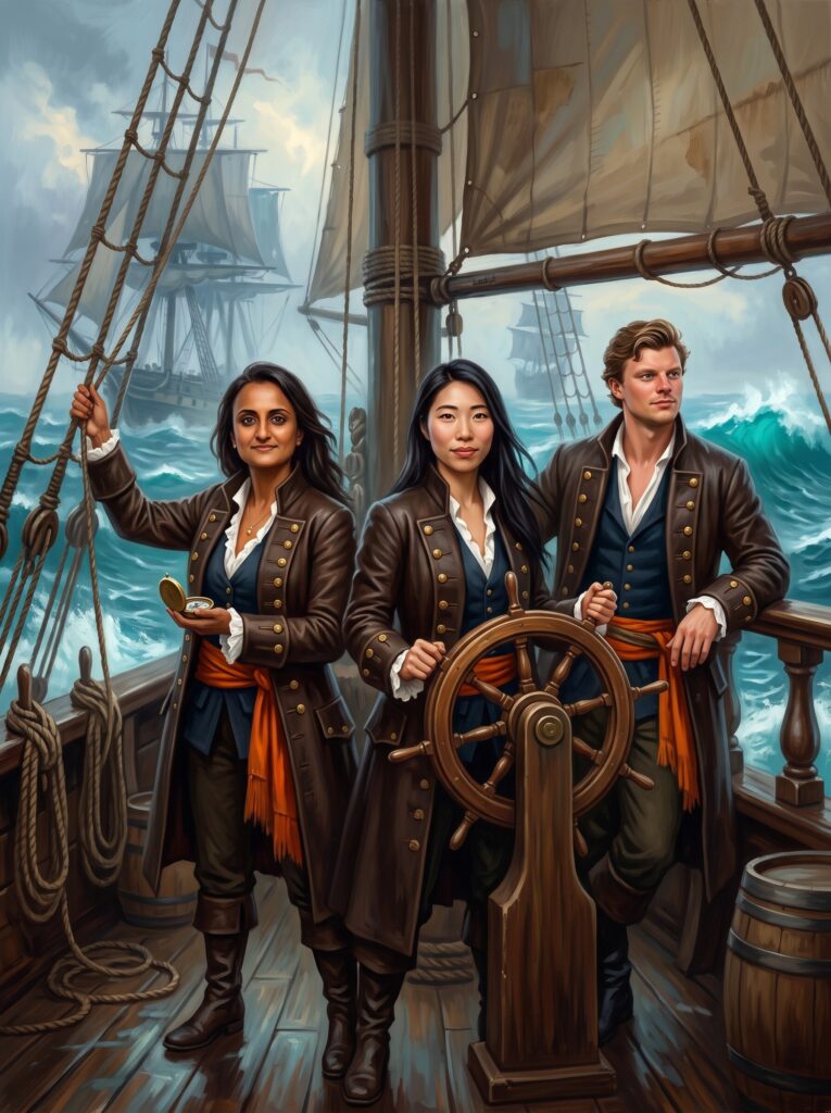 Pirate ship photo booth filter, fantasy and pop culture AI style