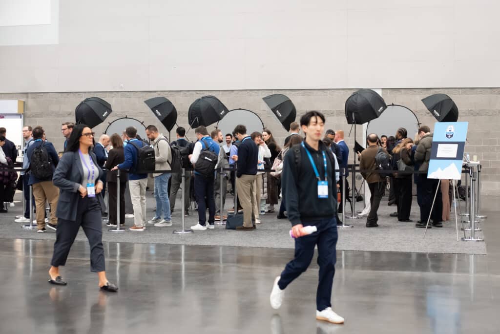 Employee receiving professional headshot at a branded headshot activation for Snowflake by Pop Life Photo