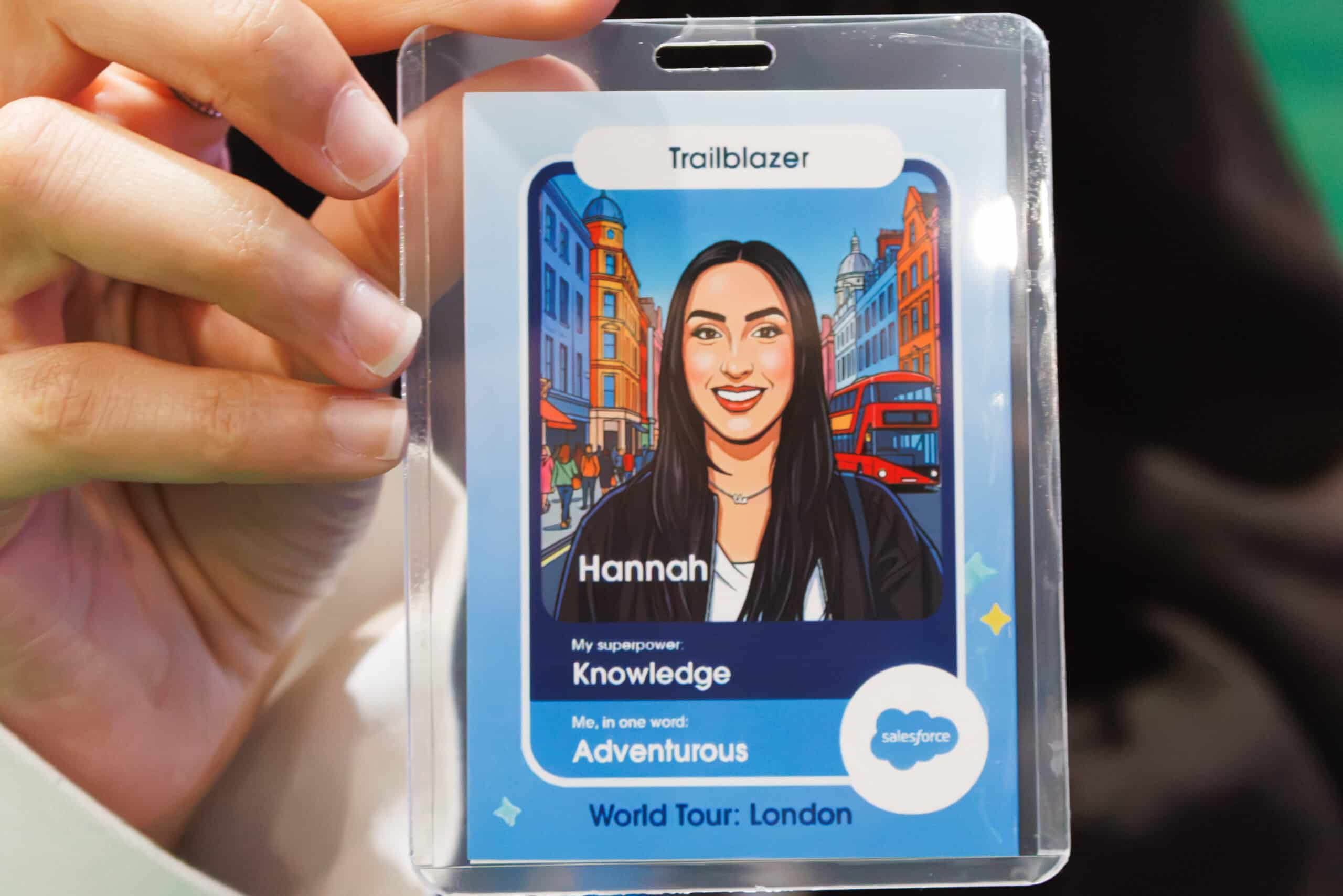 A woman holding an AI trading card
